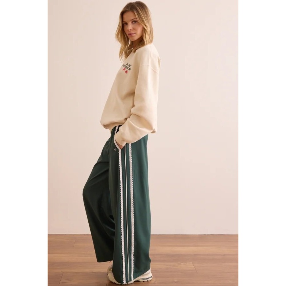 Altar'd State AS Revival Relay Lace Stripe Wide Leg Pants Green XS